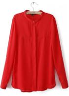Rosewe Latest Button Fly Chiffon Blouse For Work Red