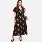 Shein Plus Warp Flutter Sleeve Floral Dress