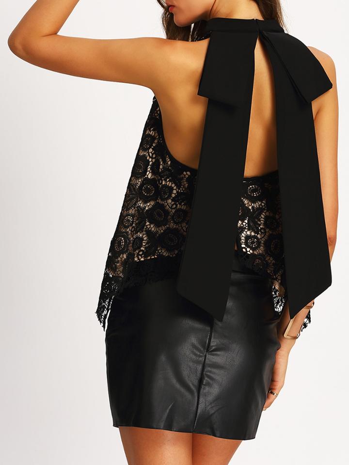 Shein Black Halter Lace Tank Top