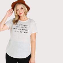 Shein Plus Curved Hem Printed Top
