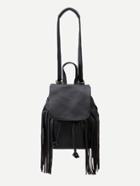Shein Black Faux Leather Tassel Fringe Drawstring Flap Bucket Bag
