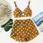 Shein Polka Dot Knot Front Crop Top With Shorts