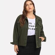 Shein Plus Drop Shoulder Solid Denim Jacket