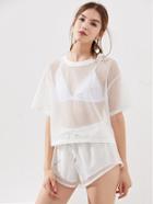 Shein Drop Shoulder Fishnet Tee And Shorts Co-ord