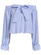 Shein Boat Neck With Bow Vertical Striped Blue Top