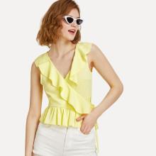 Shein Surplice Neck Flounce Trim Shell Top