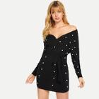Shein Pearl Beaded Cut Out Back Belted Dress