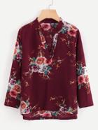 Shein Roll-up Sleeve Dip Hem Florals Blouse