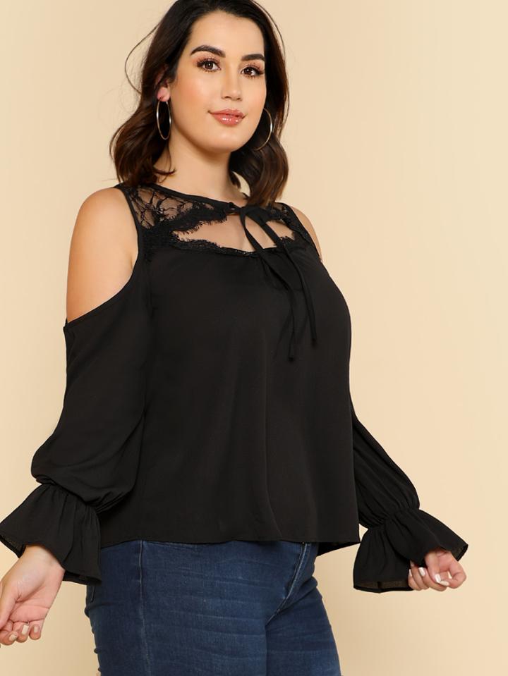 Shein Cutout Front Lace Yoke Cold Shoulder Top