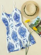 Shein V Neckline Graphic Print Cut Out Cami Romper