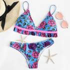 Shein Ruffle Hem Triangle Floral Bikini Set