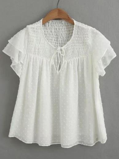 Shein Tie Neck Layered Ruffle Trim Tulle Top