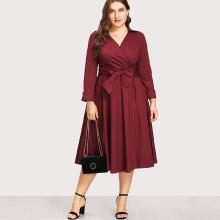 Shein Plus Surplice Neckline Self Tie Circle Dress