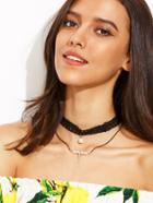 Shein Pearl Pendant Layered Lace Choker Necklace