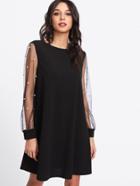Shein Pearl Beading Mesh Sleeve Dress