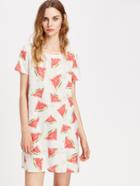 Shein Allover Watermelon Print Frayed Dot Tee Dress