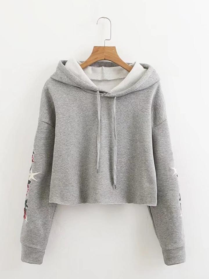Shein Embroidery Sleeve Crop Hoodie