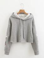 Shein Embroidery Sleeve Crop Hoodie