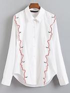 Shein White Embroidery Vertical Striped Blouse