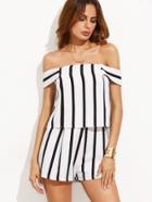 Shein Black And White Stripe Off The Shoulder Short Jumpsuit