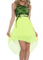 Rosewe Lace Patchwork Light Green High Low Dress