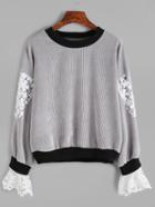 Shein Contrast Trim Crochet Insert Ribbed Sweatshirt