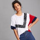 Shein Lace Insert Cut And Sew T-shirt