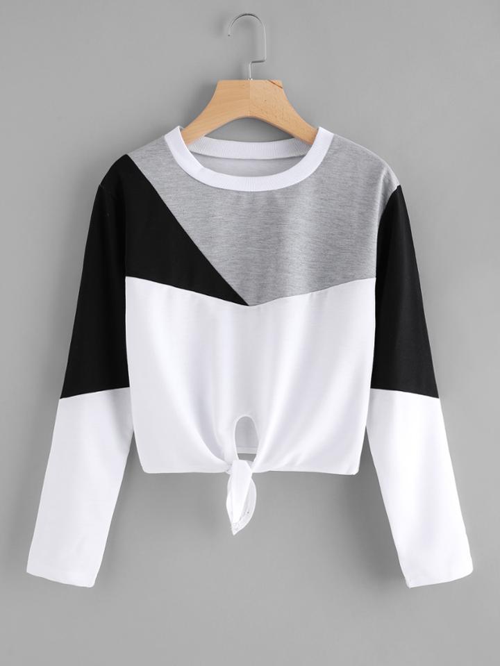 Shein Color Block Knot Front T-shirt