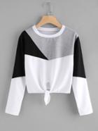 Shein Color Block Knot Front T-shirt