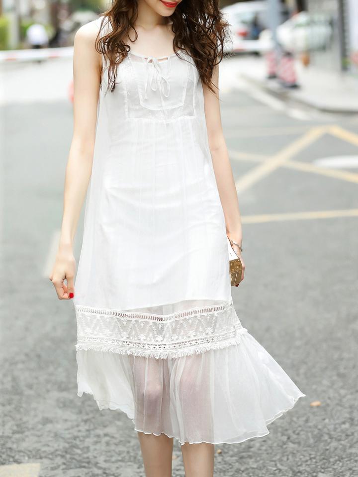 Shein Tie Neck Mesh Fringe Dress