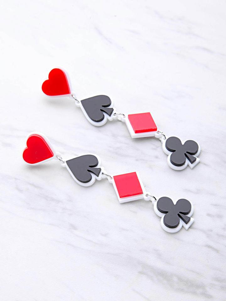 Shein Color Block Poker Symbol Design Drop Earrings