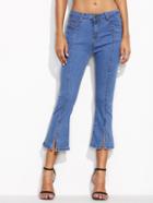 Shein Blue Split Hem Flare Jeans