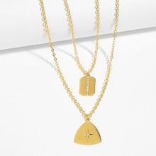 Shein Rhinestone Engraved Metal Pendant Layered Necklace
