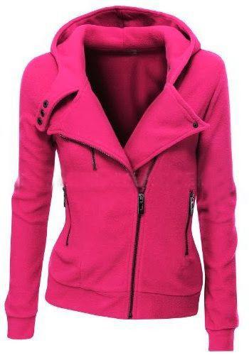 Shein Hot Pink Zipper Front Hooded Sweatshirt