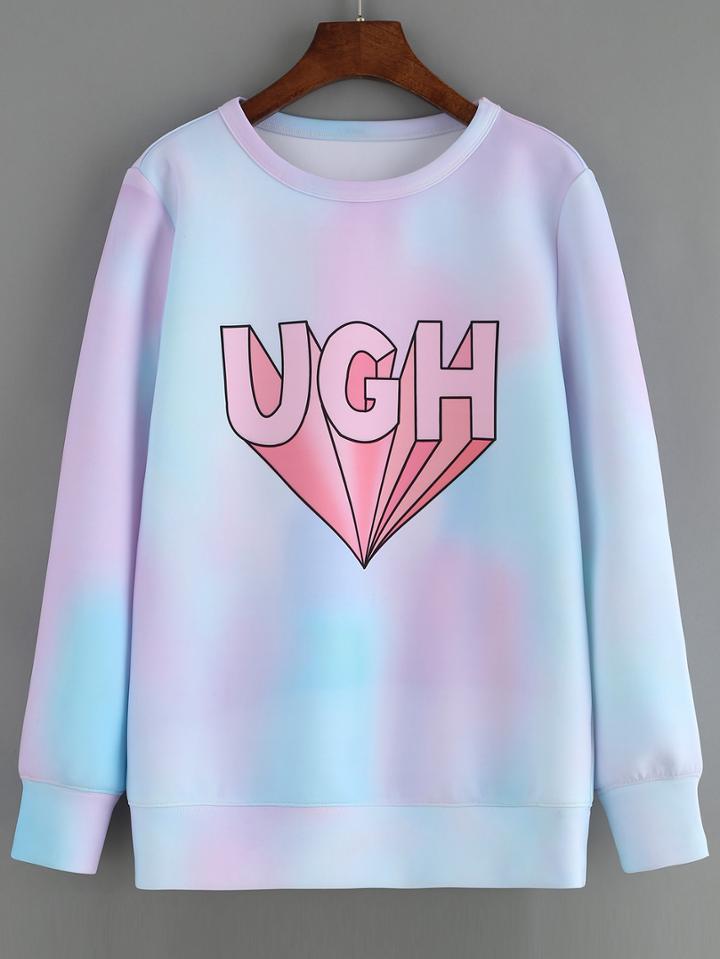 Shein Color Letter Print Tie-dye Sweatshirt