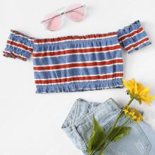 Shein Frill Trim Striped Crop Tee