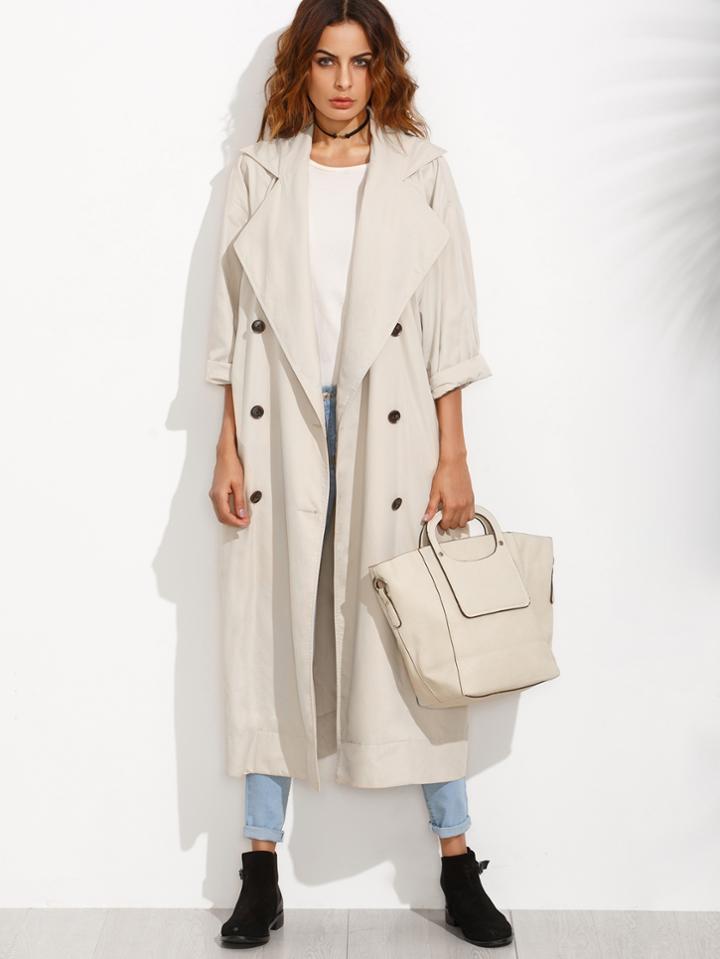 Shein Apricot Lapel Button Long Sleeve Outerwear