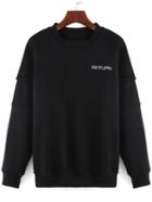 Shein Black Round Neck Grid Letters Embroidered Sweatshirt
