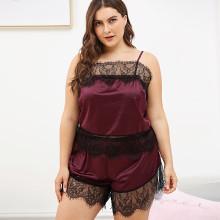 Shein Plus Contrast Lace Cami Pajama Set