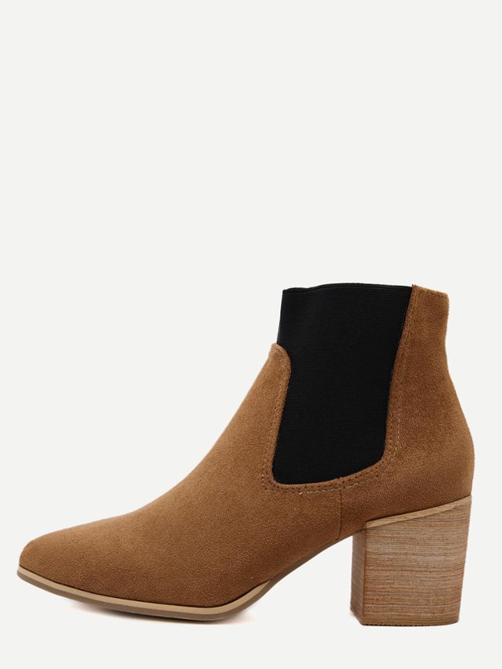 Shein Brown Faux Suede Elastic Cork Heel Short Boots