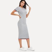 Shein Striped Trim Heather Grey Dress