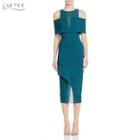 Shein Cold Shoulder Contrast Mesh Bodycon Dress