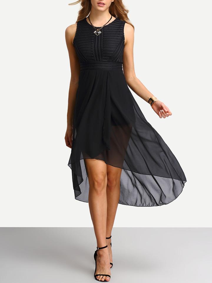 Shein Black Chiffon High Low Dress