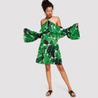 Shein Flounce Halter Off Shoulder Tropical Dress