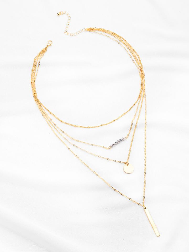 Shein Crystal And Bar Pendant Necklace