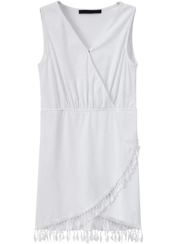 Shein White V Neck Sleeveless Tassel Dress