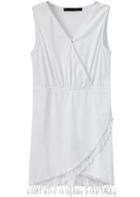 Shein White V Neck Sleeveless Tassel Dress