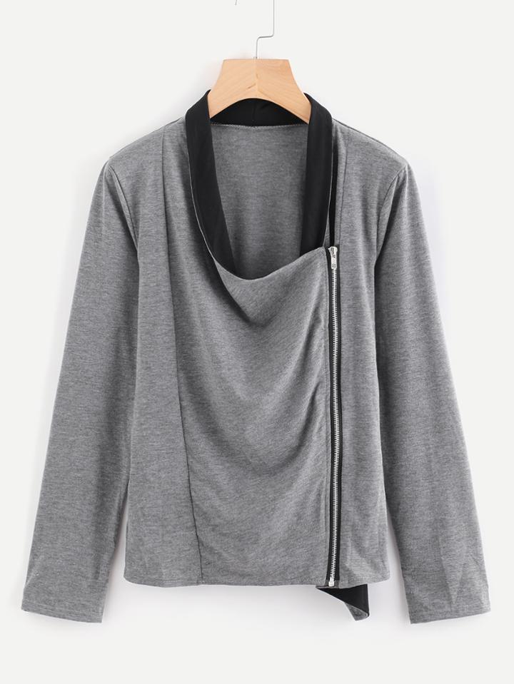 Shein Contrast Draped Collar Marled Coat