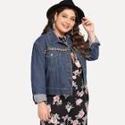 Shein Plus Embroidery Jacquard Denim Jacket