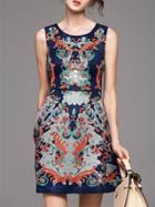 Shein Navy Jacquard Pockets A-line Dress